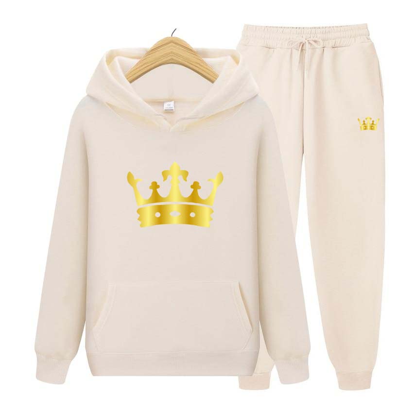 Men Tracksuits Set Spring Autumn Crown Print Sweatshirt Long Sleeve Hooded Pullover Sweatshirt Top Jacket Coat