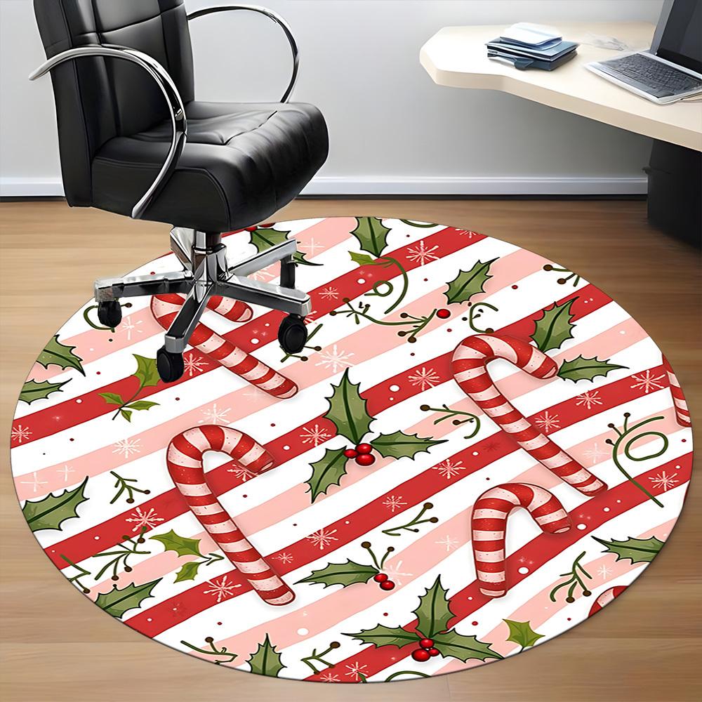 1pc Candy Canes Office Round Rug, Non-slip, Soft and Durable Office Rug for Interior Decoration, Perfect for Office, Beautiful Decoration yy260324100