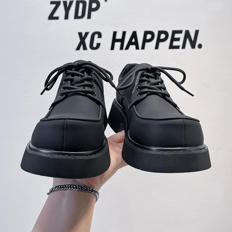 British style platform small leather shoes men's 2024 French retro black high-heeled single shoes student loafers 57323-A