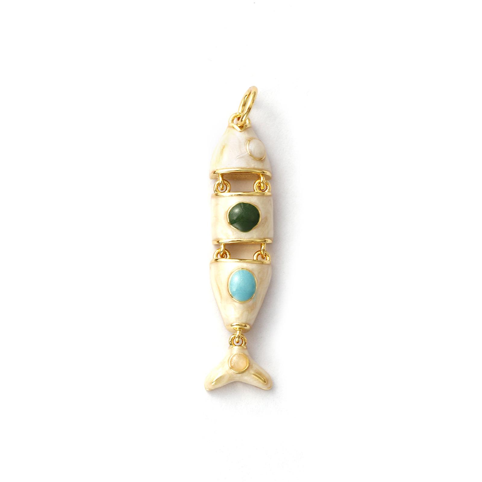 

1 Piece Movable Brass Ocean 3D Enamel Fish Animal Charm Pendant 18K Gold Plated For Necklace DIY Making 3.6x0.8cm бежевий