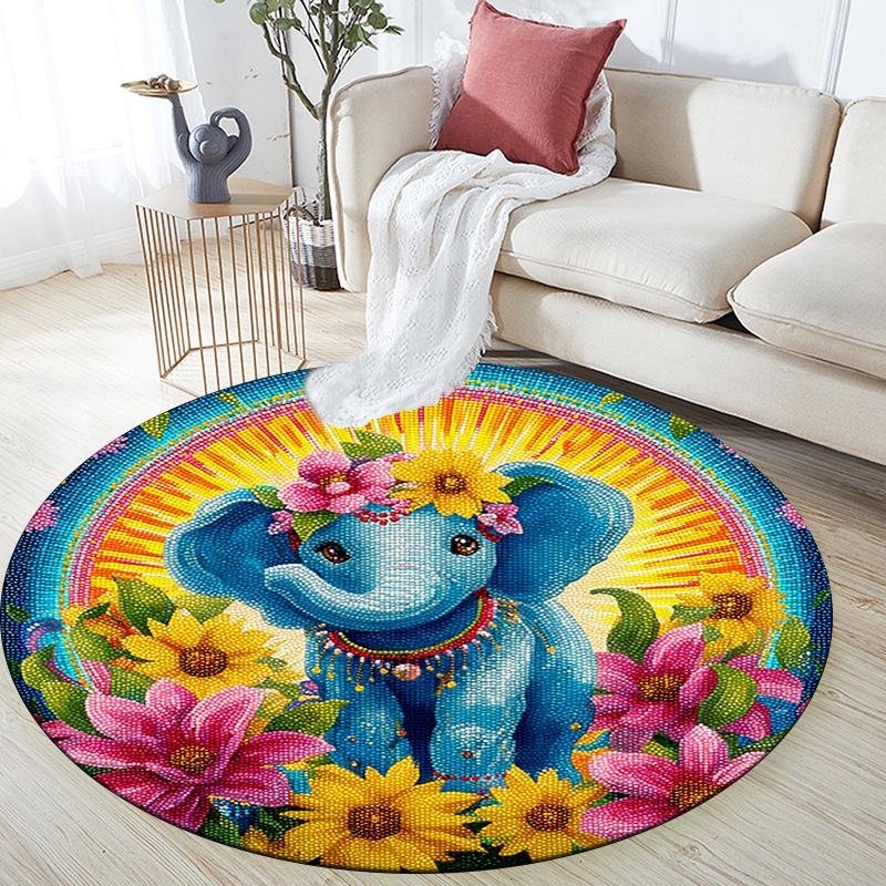 Elephant Round Area Rug,Carpet Rug for Living Room Bedroom Sofa Playroom Decor,Non-slip Floor Mat