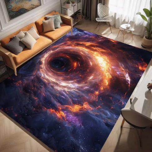Abstract Universe Black Hole Pattern Printed Floor Mat Anti Slip Suitable for Living Room Bedroom Kitchen Mechanical Decoration