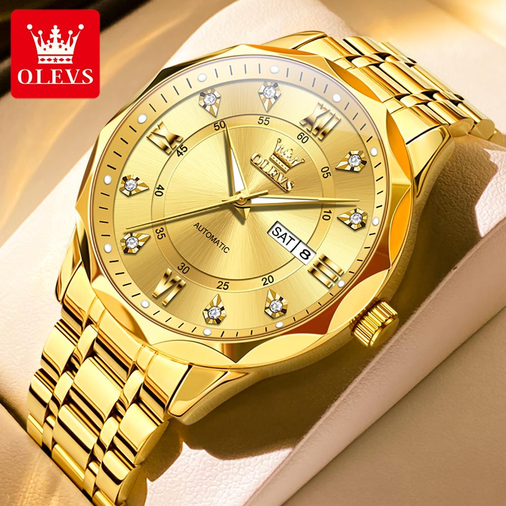 OLEVS Men Watches Trend Fashion Stainless Steel Original Automatic Mechanical Watch for Man Outdoor Casual Wear Waterproof Date