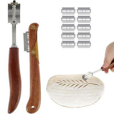 Cortador para Greñar Masa Recto/Curvo Herramienta para Greñar Pan con 10 Cuchillas y Cubierta Protectora Cortador Portátil para Greñar Pan