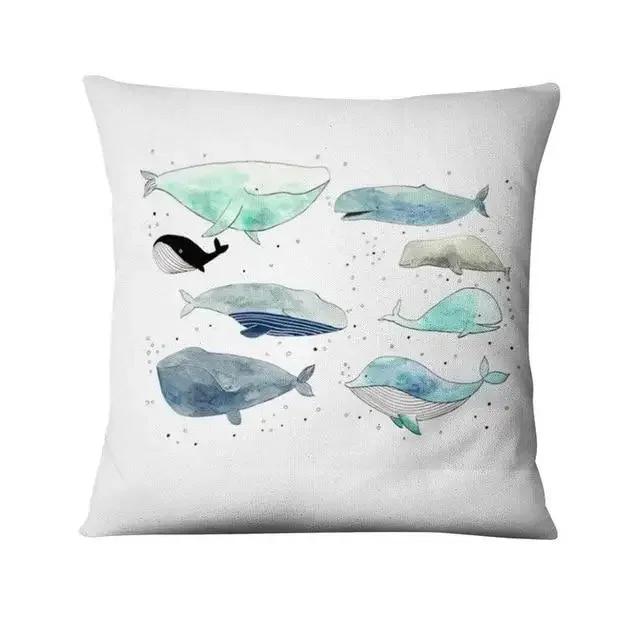 Nordic Ocean Cushion Decoration Pillow Cartoon Whale Print Pillowcase Home Decoration Sofa Pillow Home Pillow Decoration