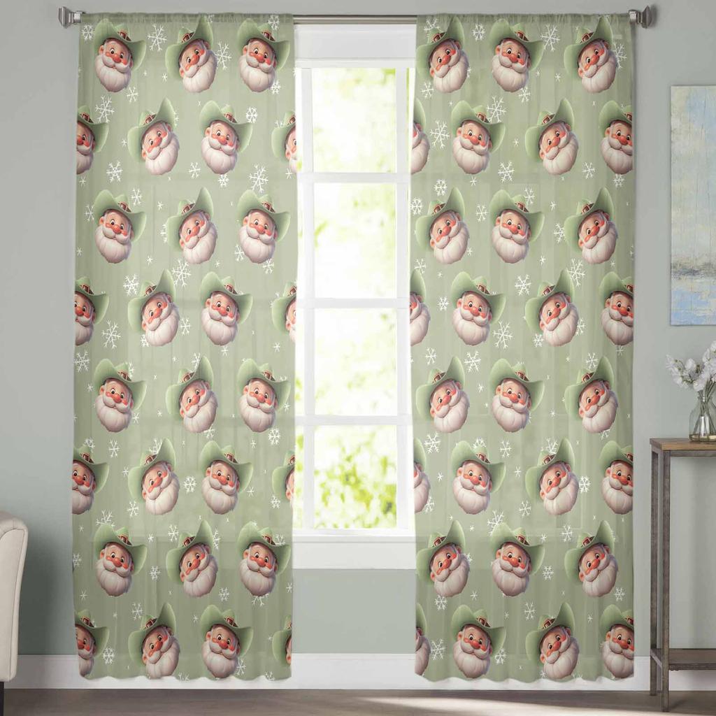 Västlig Jul Cowboy Jultomten Gardiner För Vardagsrum Sovrum Hemdekoration Fönster Voile Tyllgardin Draperier