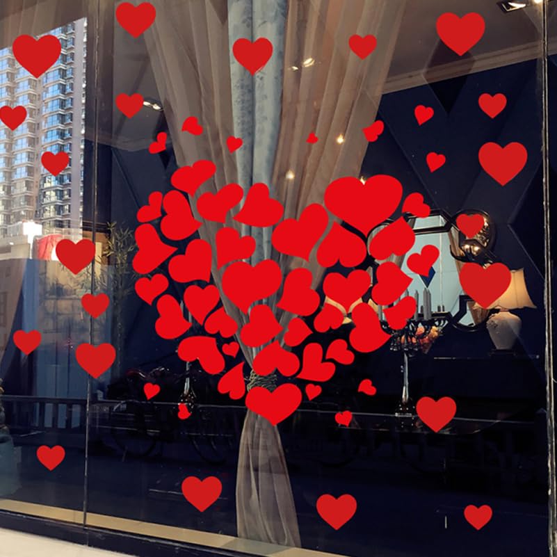 BESTonZON Wall Glass Perfect for Interior Atmosphere Photo Set of 12 Stickers, Heart-Shaped Stickers, Red, Removable, Cute, Valentine's Day, Weddings,