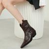 Pointed short boots women's leather thick heel middle heel ankle boots retro v-mouth boots versatile niche thin western cowboy boots