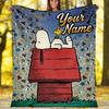 Custom Name Snoopy Flannel Fleece Blanket Cozy Warm Throw Blanket For Couch Bed Travel All Season Use