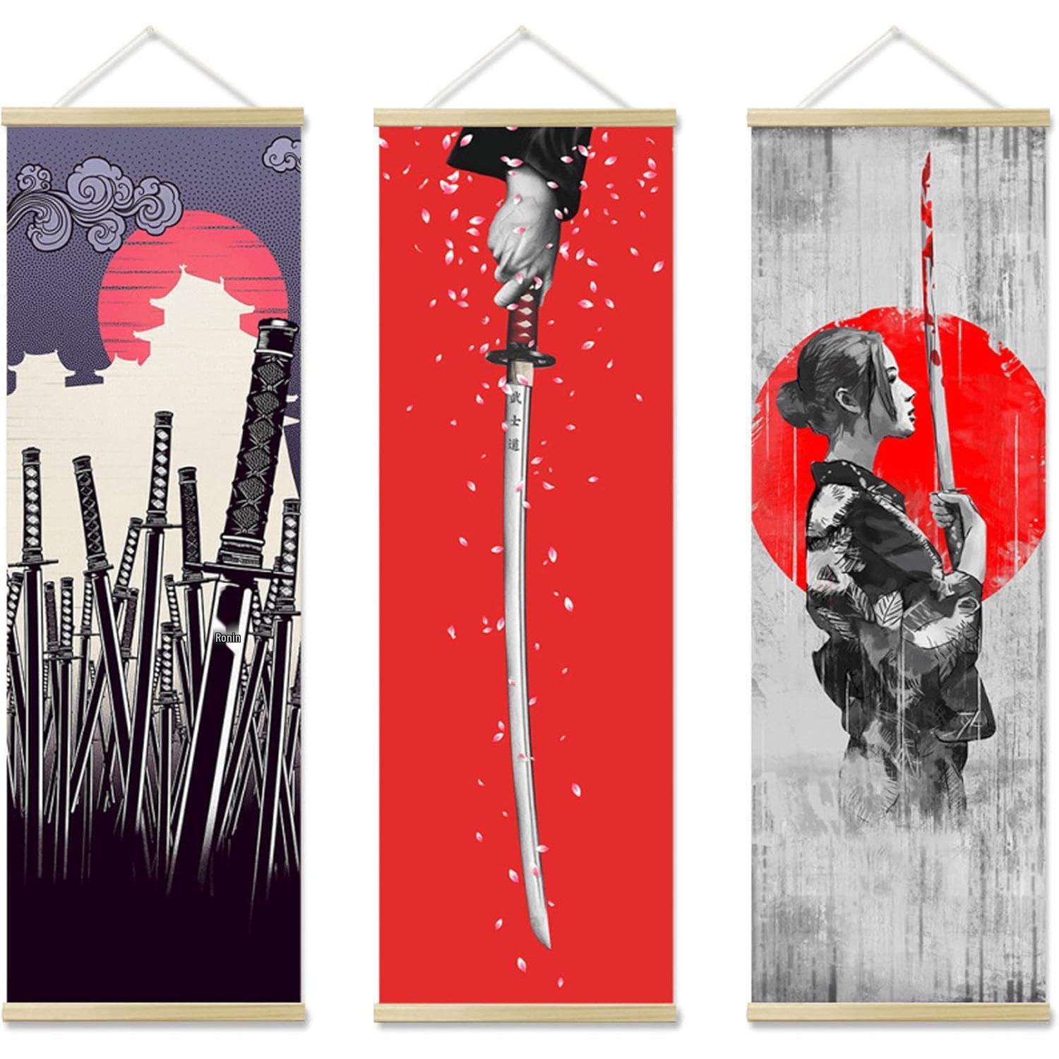 

Anime Style Retro Scroll Canvas Painting - Solid Wood Frame for Living Room or Bedroom 20x60 CM