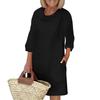 Women's Cotton And Linen Temperament Commuting Long Spliced Round Neck Casual Solid Color Dress