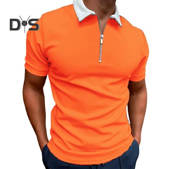 Pánské tričko s krátkým rukávem a zipem, jednobarevné, s klopou, ležérní, slim fit, letní top na dovolenou, do práce, sport