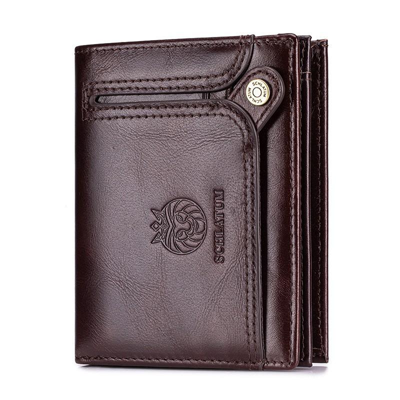 First Layer Cowhide RFID Anti-theft Brush Genuine Leather Vertical Wallet Cross-border Multi Slot Men s Short 12x3x10