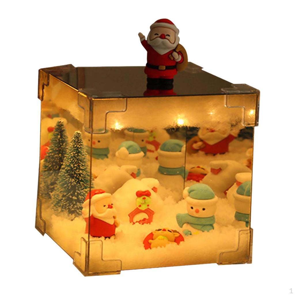 DIY Christmas Night Light Kit Figurines Cube Mirror Decoration