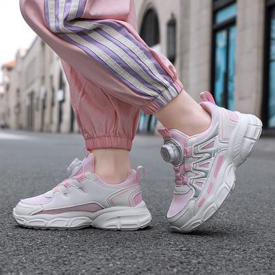 Buty dziewczęce 2025 jesień nowe siateczkowe oddychające obrotowy guzik dziecięce buty sportowe miękka podeszwa antypoślizgowe codzienne koleżanka z klasy