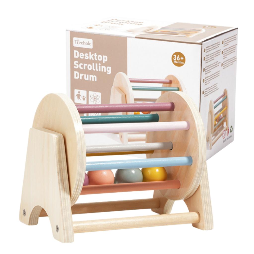 Montessori Holz-Rollentrommel-Set - Bunte Lernspielzeuge mit Puzzlekugeln für frühe Musik & Koordination, Ideale Geschenke