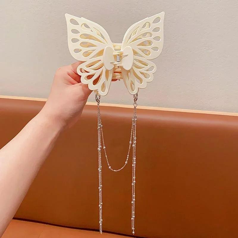 Butterfly Tassel Hair Claw Simple Solid Color Ponytail Claw Clip Girls Woman Fashion Female Large Size Headwear Hair Accessories