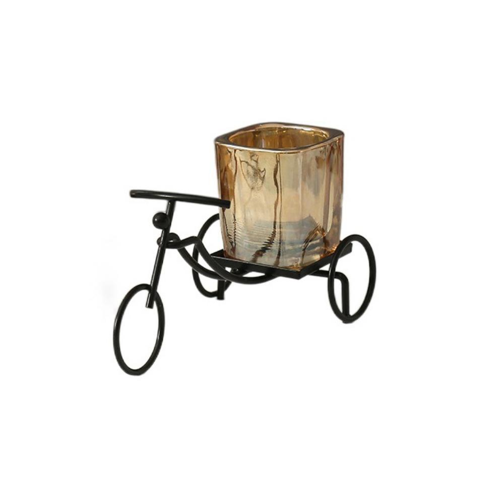 

Wrought Iron Bicycle Candle Holder Black Iron Candlestick Ornament Bicycle Candlestick Coffee Shop Style 1