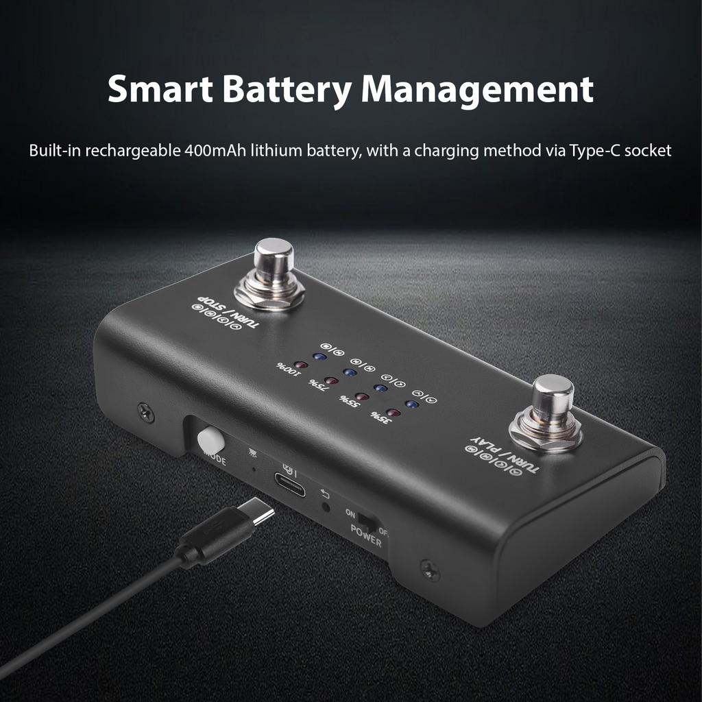 Wireless Page Turner Pedal BT Portable Music Page Turner for Piano Guitar Tablets Smartphones 4 Mode LED Indicator