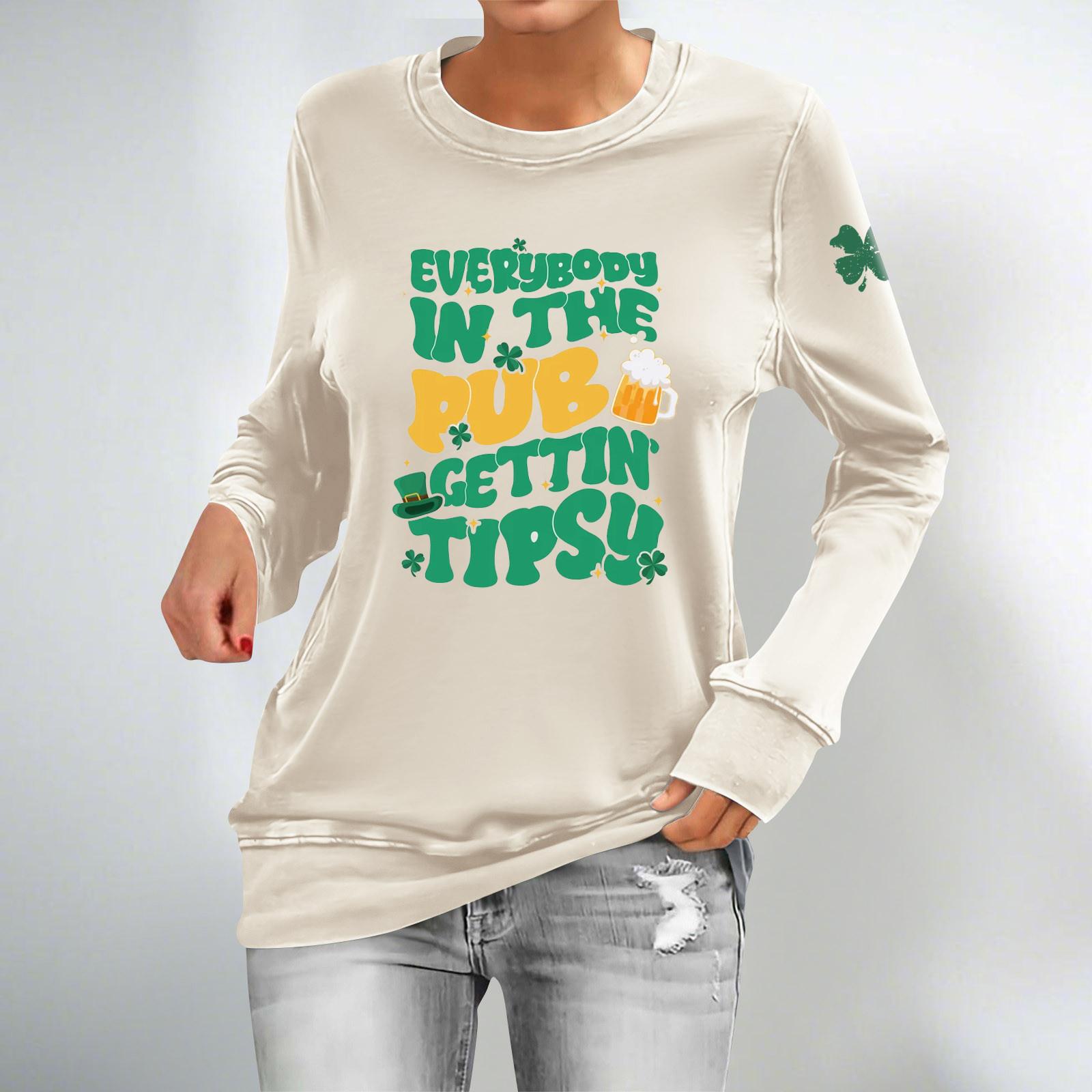 

Жіночі повсякденні модні світшоти з довгим рукавом і круглим вирізом з принтом. Пуловер S хакі