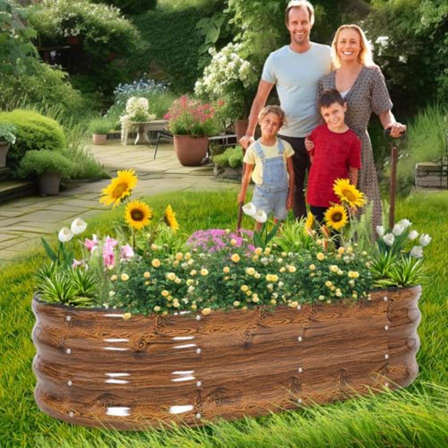 Galvanized Raised Garden Bed 4x2x1ft Metal Planter Box for Vegetables Flowers Outdoor Gardening Kit with Tools Grain 2 Pack