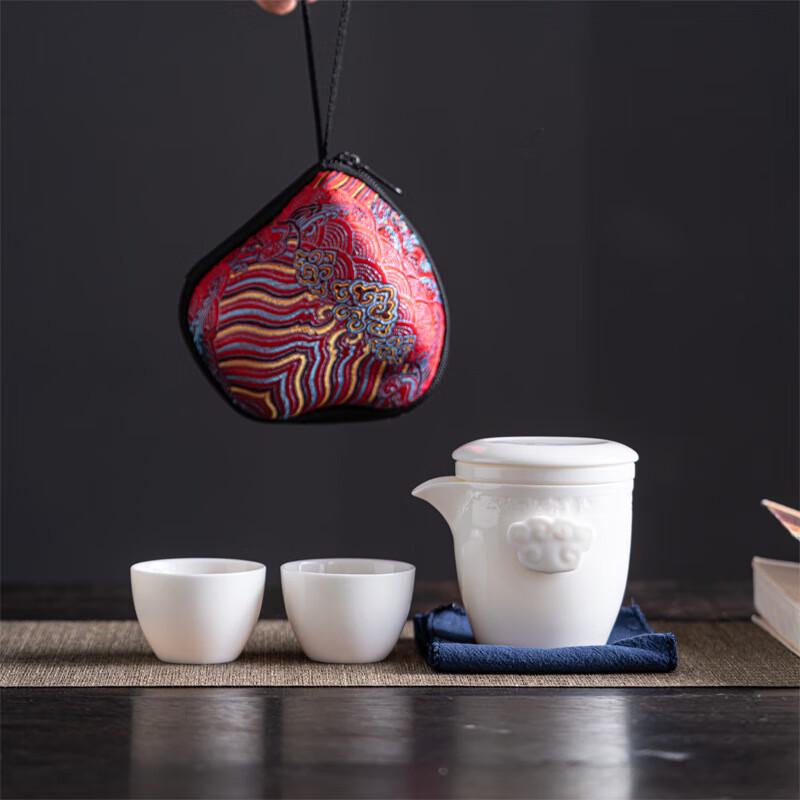 

MY Mutton Fat Jade White Porcelain Kung Fu Tea Set One Pot, Two Cups & Travel Bag