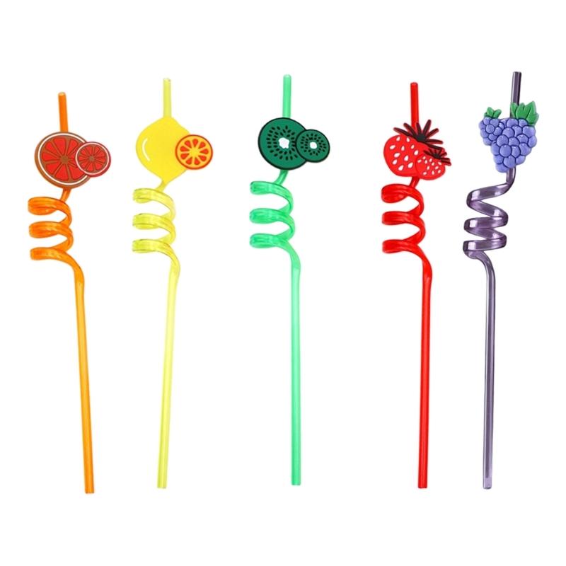 5PCS Spirals Straws Fruit Designs Silicone Drinking Tubes For Juices Smoothie Birthday Party Supplies