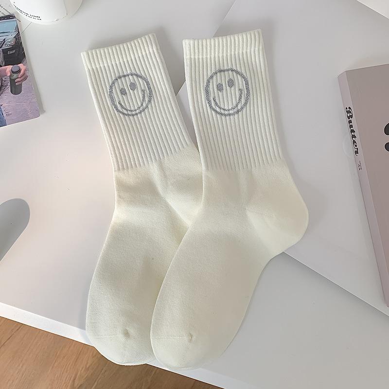 5 Paires de Chaussettes Mignonnes Style Écolier Printemps et Automne avec Visages Souriants pour Femmes