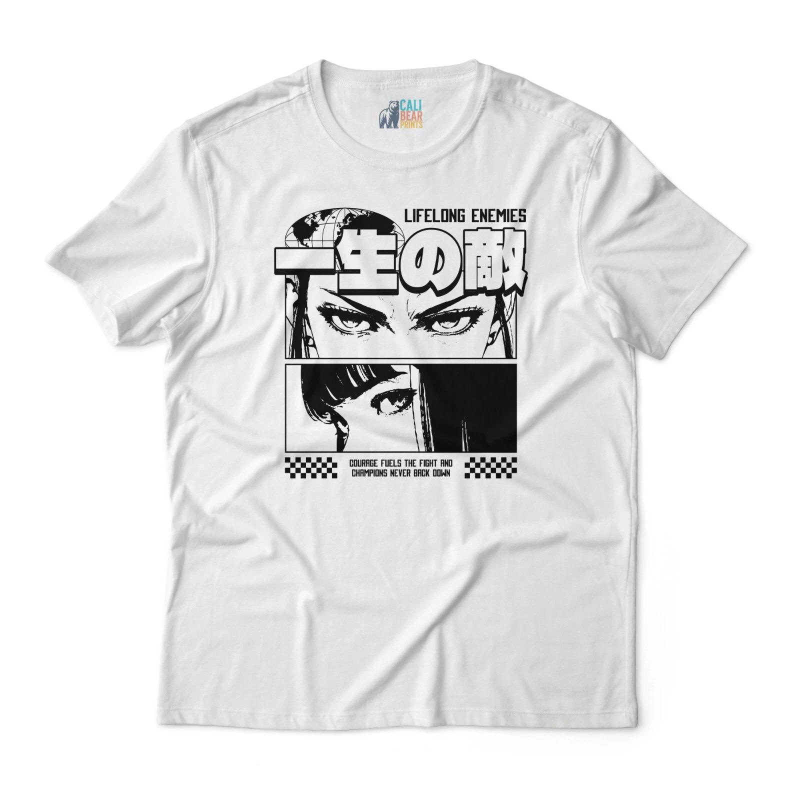 

Lifelong Enemies Anime T shirt - Bold Monochrome Graphics & Checkerboard Detail S
