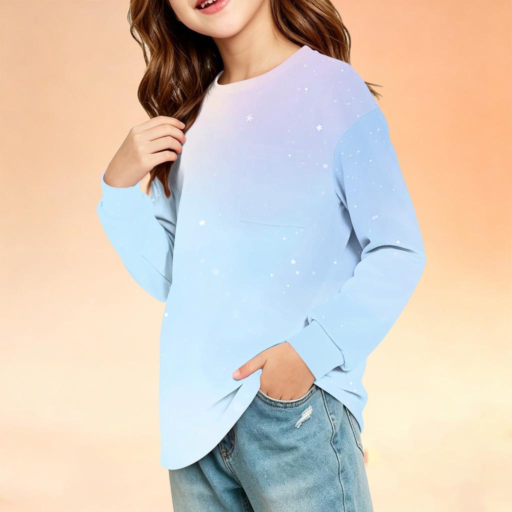 Children's Long Sleeve Round Neck Printed Top with Pockets for Boys and Girls