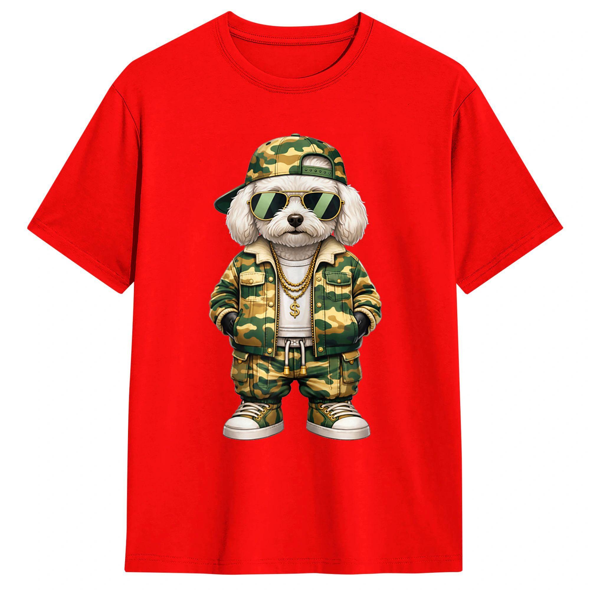 Camo Hip Hop Toy Poodle Camouflage Gangsta Streetwear Hustle T Shirt Summer Cotton T Shirts For Unisexs Harajuku Print Tee Shirt S