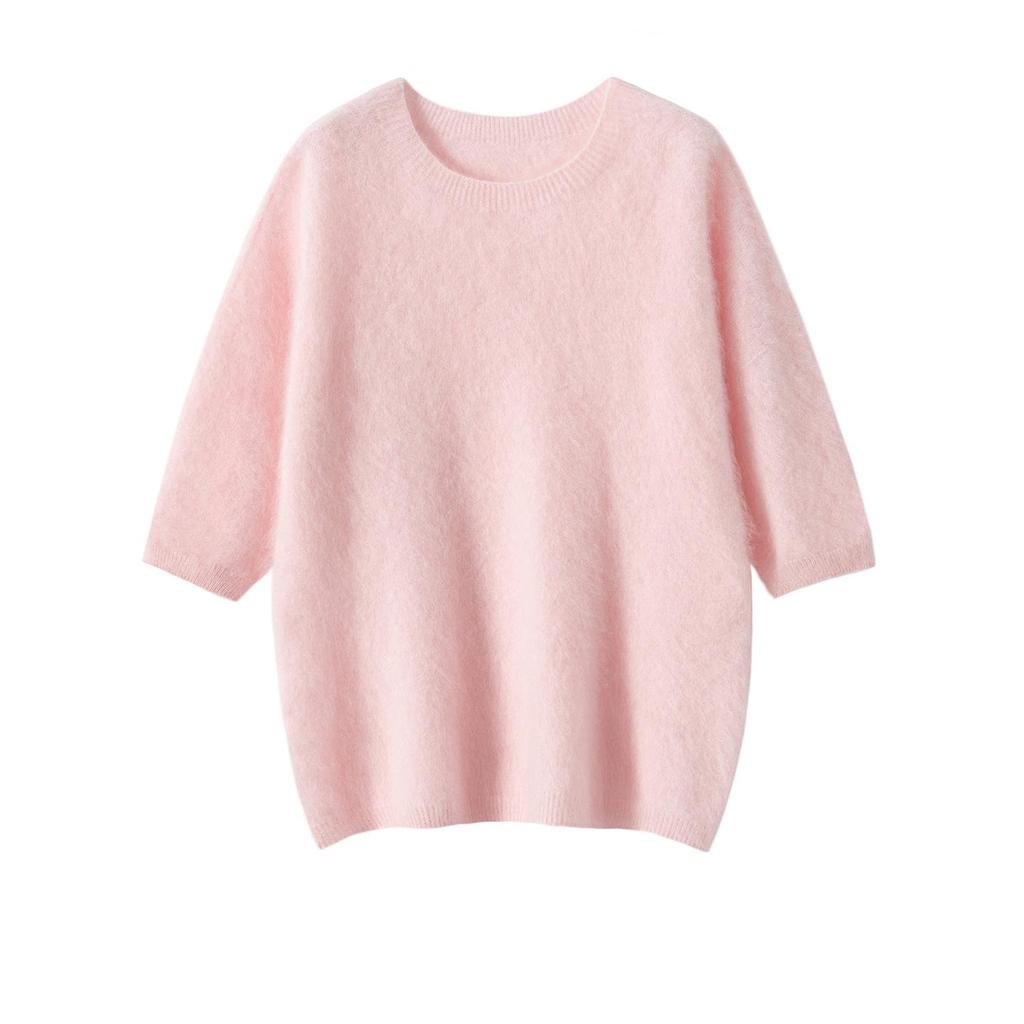 Women's 100% Pure Cashmere Short Sleeve Round Neck Sweater - Autumn/Winter Knit Pullover Base Layer