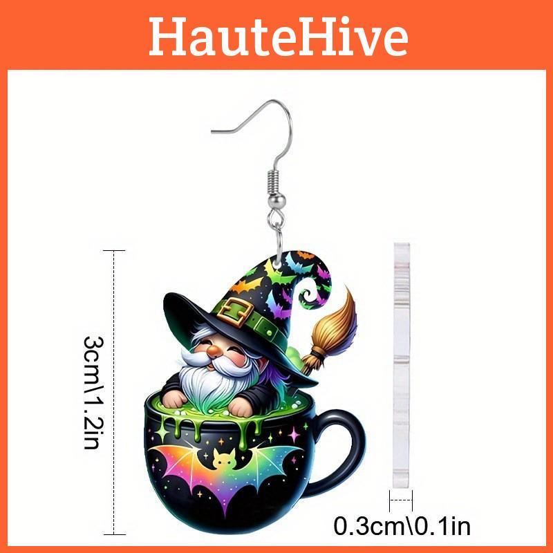 Halloween Themed Tea Cup Wizard Pattern Women Acrylic Earrings For Seasonal Celebrations