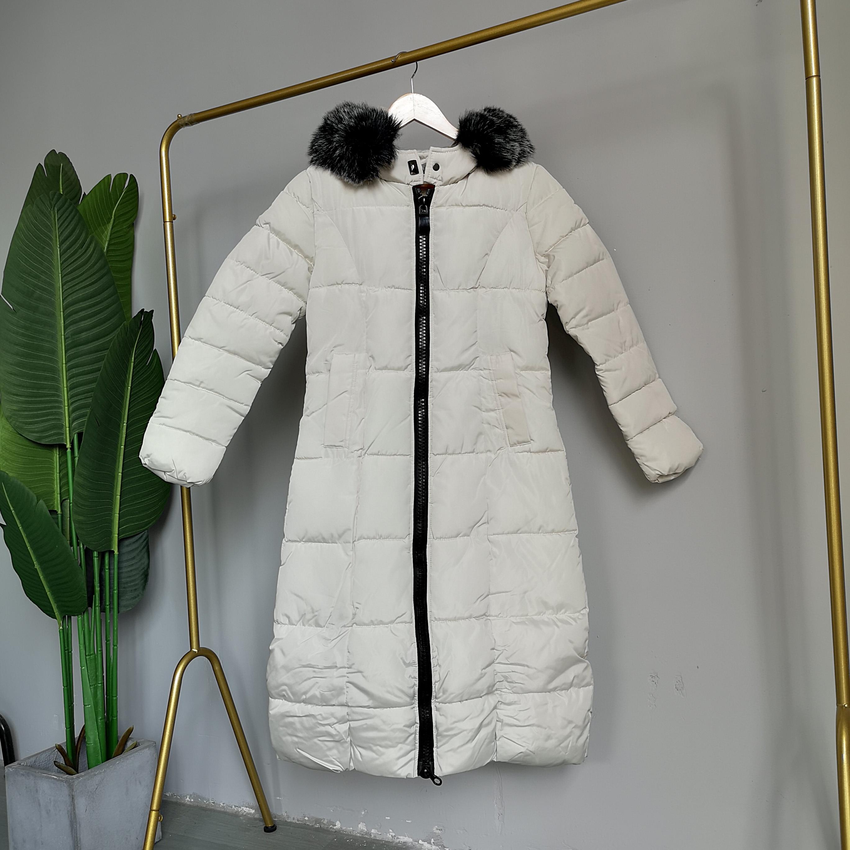 

Женская зимняя куртка с меховым воротником и капюшоном, парка, утолщенная теплая длинная Chaqueta, тонкий карман на молнии, сплошной цвет M белый/чёрный