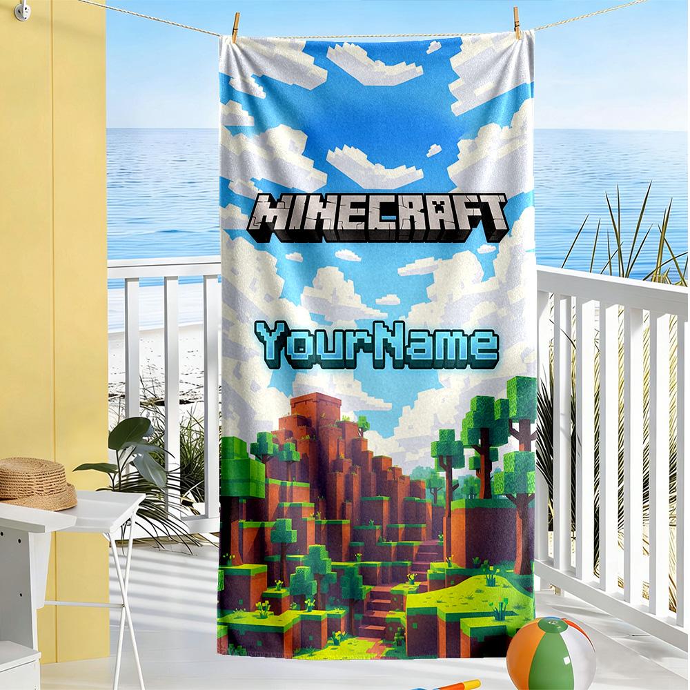 Minecraft Customized Name Beach Towel Soft Durable Quick-Dry For Beach Bathroom Outdoor Swimming Pool Camping Picnic Yoga Diving Vacation Accessories