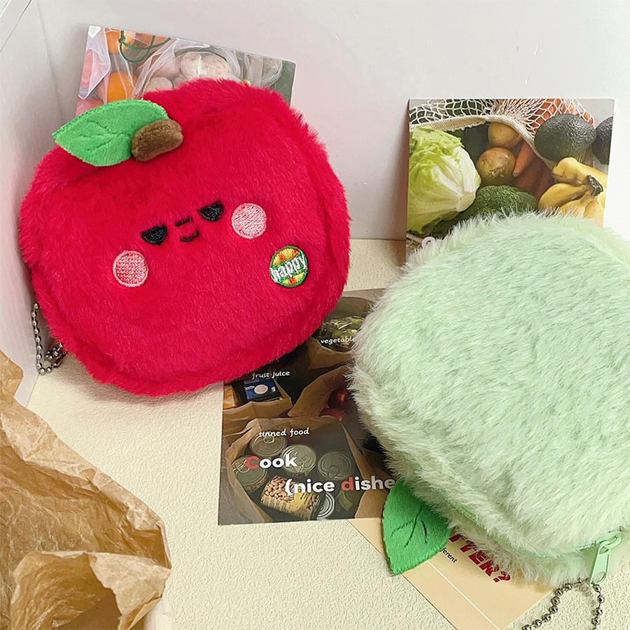 Apple Plush Coin Purse With Data Cable Organizer For Women And Kids