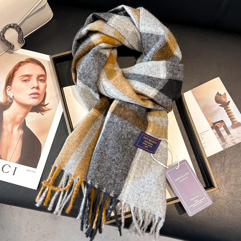 Wool Women Scarf Luxury Cashmere Winter Blanket Wraps Casual Plaid Print Pashmina Bufanda Travel Poncho Stoles Echarpe