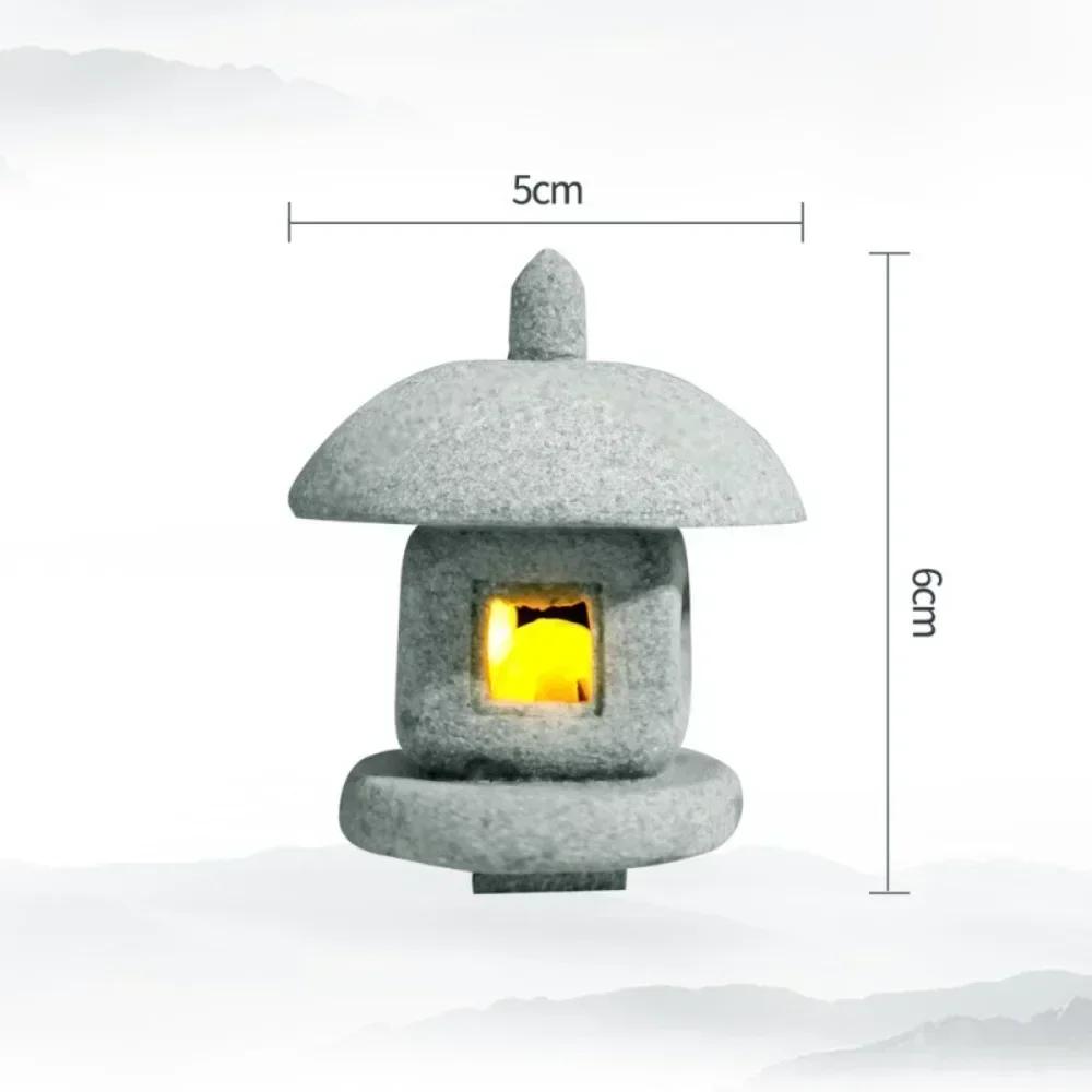 New Mini Pagoda Lantern Light Garden Statue Decorative Sand Stone Micro Landscape Lamp Zen Yard Miniature Outdoor Decorations