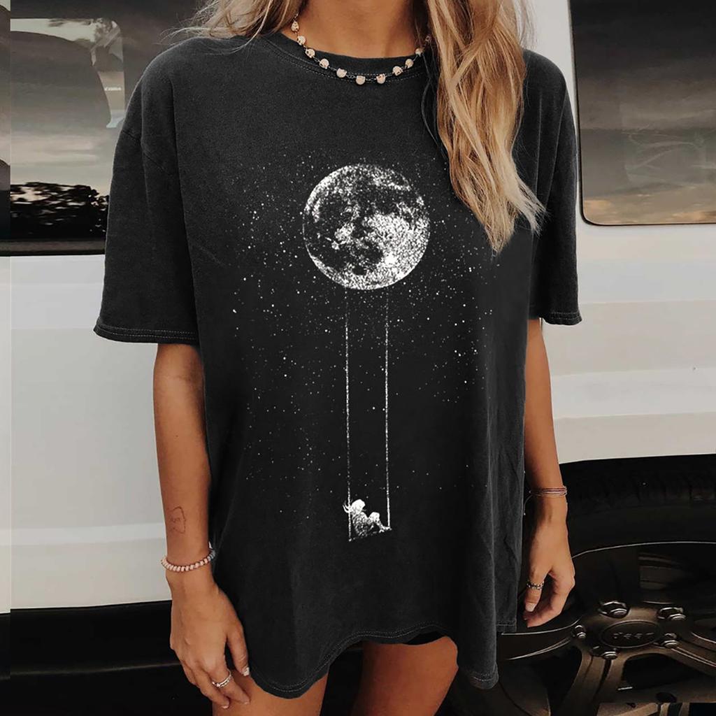 Women's Vintage Drop Sleeves Printed Pattern Casual Short Sleeve Tops Blouse