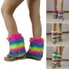 Winter 80s Furry Long Socks Leggings Cover Leg Warmer Punk Boots Socks Plush Vintage Rainbow Warm Boot Cuffs Leg Cover