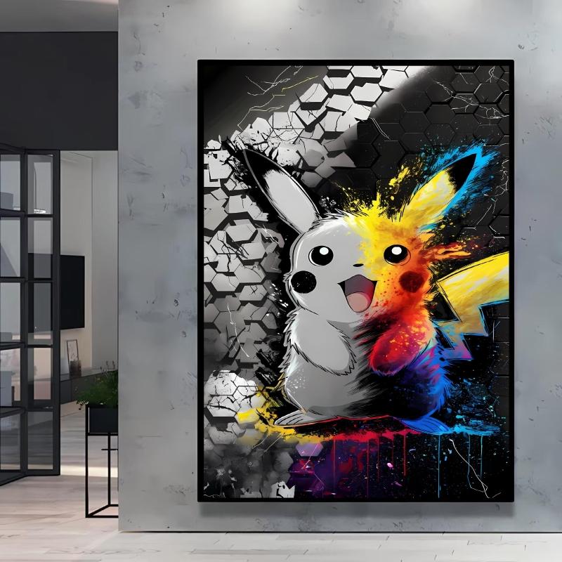 Japanese Anime Canvas Paintings  Pikachu Poster Cartoon Character Picture Bright and Clear Colors High Quality Home Decor
