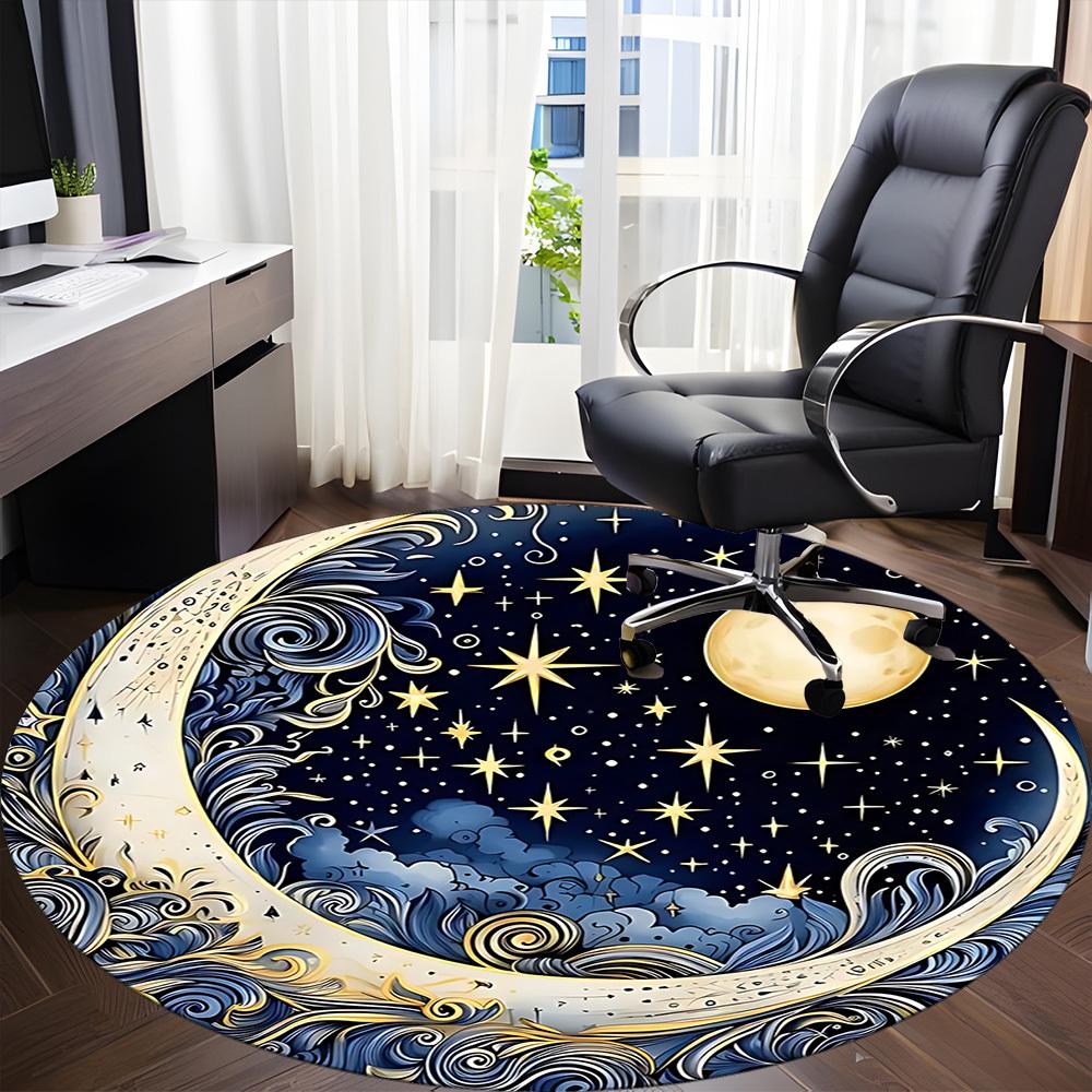 1pc Moon Stars Office Round Area Rug, Under Office Chairs Bedroom Living Room Home Decor, Room Deco