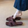 Sheepskin version~ Simple niche suede open-toed slippers for women's outer wear 2025 summer medium heel wedge cool slippers