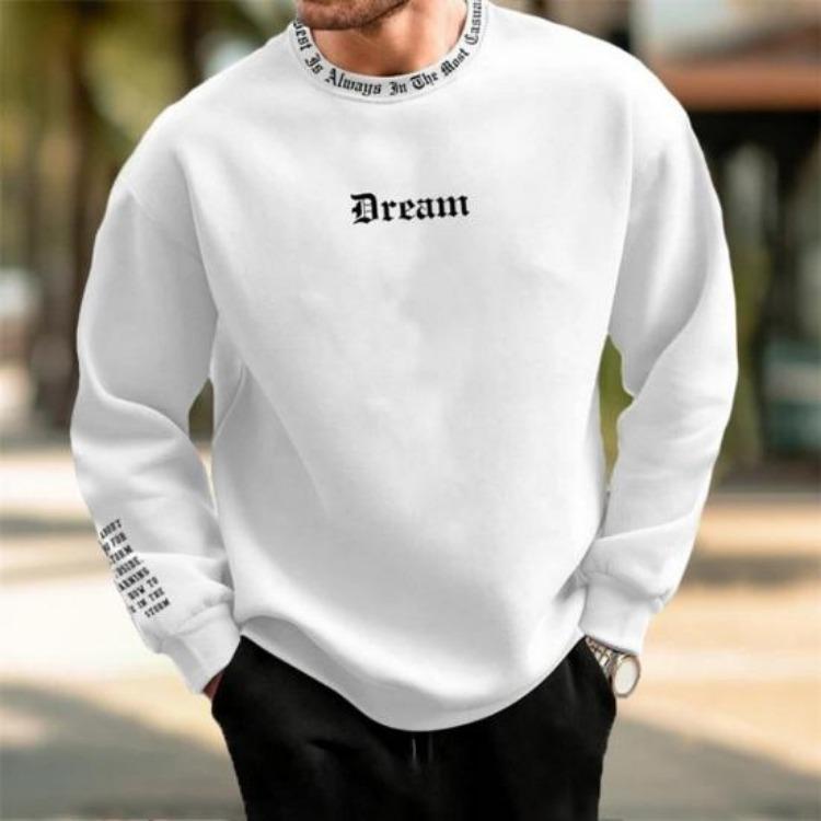 Men Casual Thick Warm Sweatshirt Fall Winter Letter Print Round Neck Long Sleeve Loose Soft Top