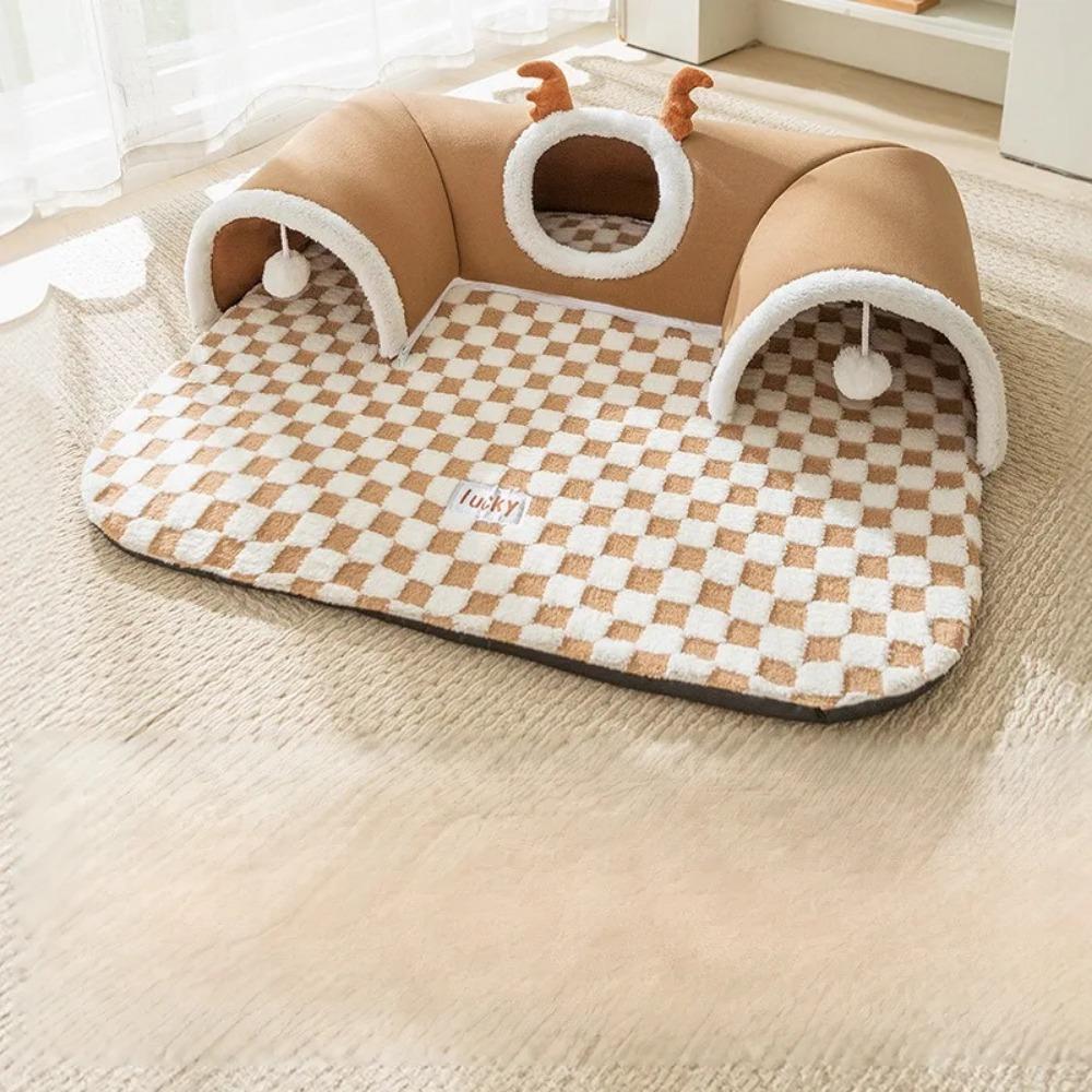 

Осенне-зимнее гнездо для кошек туннельного типа с тремя отверстиями для кошек, лось и кошка играют в прятки вместе S