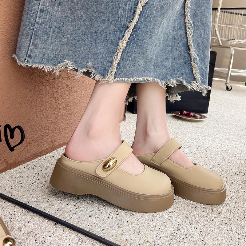 Fashion Beige Soft Leather Shoes Women Heels Mary Janes Platform Lolita Shoes Japanese Style Vintage Girls High Heel Pumps Woman Shallow
