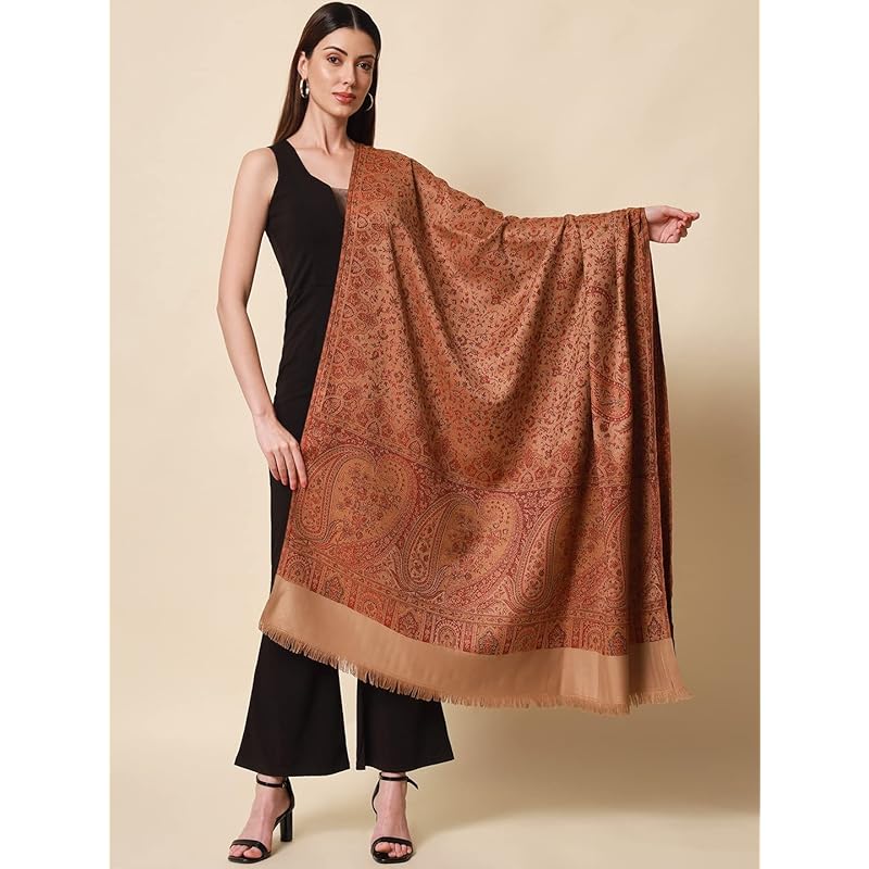 Pashmoda- Women's Faux Pashmina Jamawar Shawl, Wrap (SIZE: 40X80 Inches) (Black)