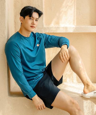 Tyubeuteuli Men'S Basic Loose Fit Long Sleeve Rash Guard A603 Coral Blue