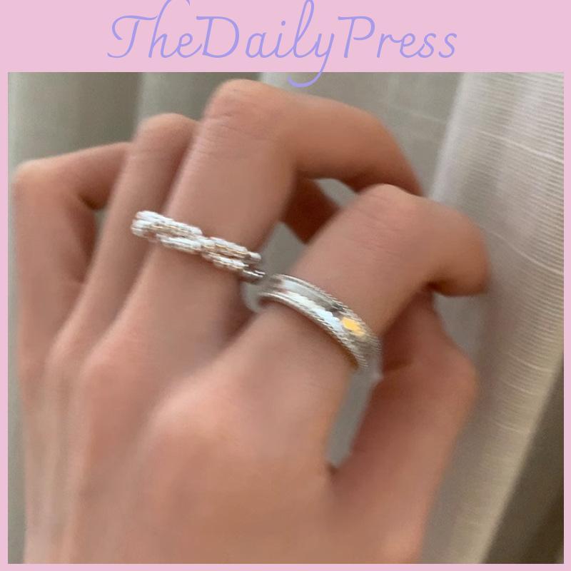 Chic Korean Style Simple Beaded Adjustable Ring For Women With Elegant Geometry Design