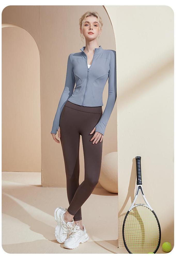 Women's Long Sleeve Sports Yoga Jacket - Stand Collar Cardigan for Running, Fitness, and Pilates